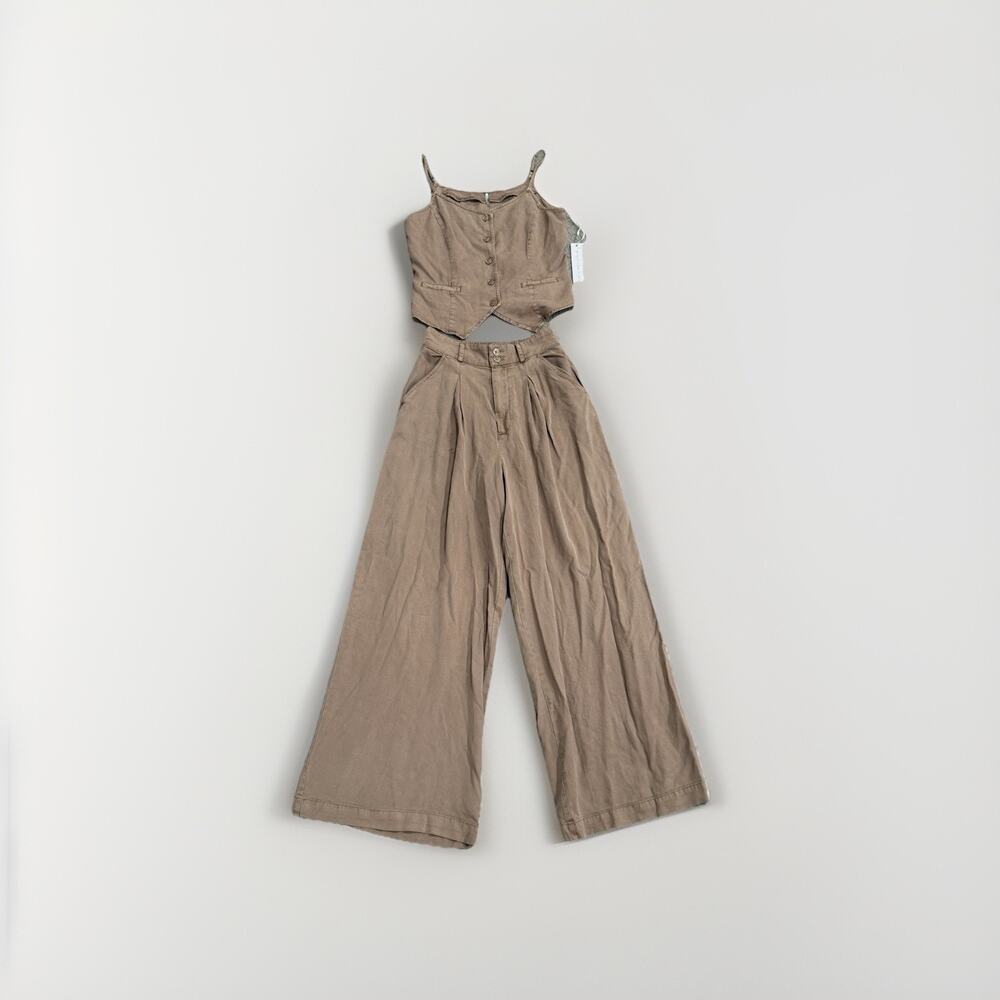 Young Fabulous & Broke 2pc Set Small NWT Top Lyocell Camel Wide Leg Pants